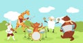 Cartoon forest animals concert. Cute zoo musicians play music with musical instruments, wild jazz band and wildlife Royalty Free Stock Photo