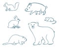 Cartoon forest animals set. Bear, squirrel, hare, boar, beaver, mouse. Hand drawn doodle vector illustrations. Vector