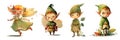 Cartoon forest elves. Watercolor clipart bundle on a white background