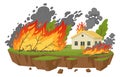 Cartoon forest fires natural disaster. Fire damage catastrophe, environmental cataclysms disaster flat vector illustration