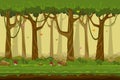 Cartoon forest landscape, endless vector nature background for computer games Royalty Free Stock Photo