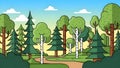 Cartoon Forest Landscape Trees, Path, Sky, Vector Illustration Royalty Free Stock Photo
