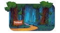 Cartoon forest trail with wooden trailhead sign