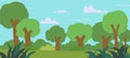 Cartoon forest vector illustration.nature landscape with blue sky.Meadow view with forest