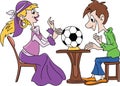 Cartoon fortune teller guessing about the football championship vector Royalty Free Stock Photo