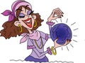 Cartoon fortune teller holding a crystal ball in his hands vector