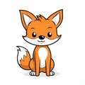 Cute Fox Cartoon Drawing On White Background For Kids