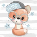 Cartoon Fox with a blue cap and glasses Royalty Free Stock Photo