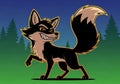 A cartoon fox character against a forest backdrop. The fox has a mischievous expression with one Royalty Free Stock Photo