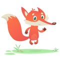 Cartoon fox dancing on th meadow. Vector icon mascot.