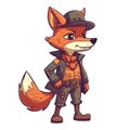 Cartoon fox in outdoor clothing animal fun