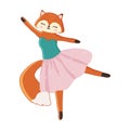 Cartoon fox in a pink dress ballerina. Vector illustration on white background Royalty Free Stock Photo
