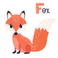 Cartoon fox with sign. Letter F learning. Animal alphabet. isolated on white background. vector illustration Royalty Free Stock Photo