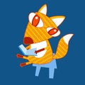 Cartoon Fox Sit Holding Book Royalty Free Stock Photo