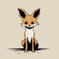 Cute Fox Face Caricature: Detailed Design On Beige Background