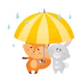 Cartoon foxes and hare under an umbrella. Vector illustration on a white background. Royalty Free Stock Photo