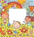 Cartoon frame with happy kids and a blank space