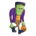 Frankenstein Monster Walking with Pumpkin Pail