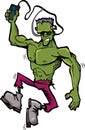 Cartoon Frankenstein monster with MP3 player Royalty Free Stock Photo