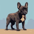 Cartoon French Bulldog In Urban Background: Flat Colors And 8bit Style