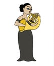 Cartoon french hornist. Musician playing a french horn. Royalty Free Stock Photo