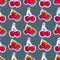 Cartoon fresh cherry fruits in flat style seamless pattern background food summer design vector illustration. Royalty Free Stock Photo