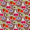 Cartoon fresh cherry fruits in flat style seamless pattern background food summer design vector illustration. Royalty Free Stock Photo