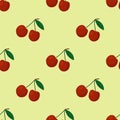 Cartoon fresh cherry fruits in flat style seamless pattern food summer design vector illustration. Royalty Free Stock Photo