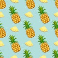 Cartoon fresh pineapple fruits in flat style seamless pattern food summer design vector illustration. Royalty Free Stock Photo