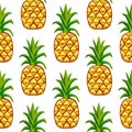 Cartoon fresh pineapple fruits in flat style seamless pattern food summer design vector illustration. Royalty Free Stock Photo