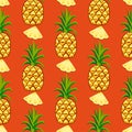 Cartoon fresh pineapple fruits in flat style seamless pattern food summer design vector illustration. Royalty Free Stock Photo