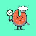 cartoon fresh salmon chef hold correct sign board