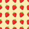 Cartoon fresh strawberry fruits in flat style seamless pattern food summer design vector illustration. Royalty Free Stock Photo