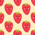 Cartoon fresh strawberry fruits in flat style seamless pattern food summer design vector illustration. Royalty Free Stock Photo