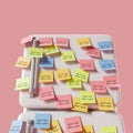 Cartoon fridge with sticker notes about diet on pink background