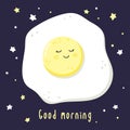 Cartoon fried egg and inscription Good morning. Royalty Free Stock Photo