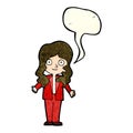 cartoon friendly business woman with speech bubble