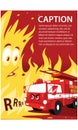 Cartoon friendly cute smiling red firetruck vector illustration Royalty Free Stock Photo