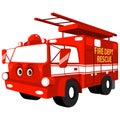 Cartoon friendly cute smiling red firetruck vector illustration Royalty Free Stock Photo