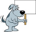 Cartoon friendly dog wagging his tail and holding a sign.