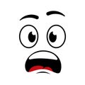 Cartoon frightened face. Emoji of surprise, shock and afraid. Emoticon with open mouth and eyes. Icon of comic character for