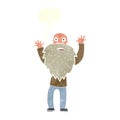 cartoon frightened old man with beard with speech bubble Royalty Free Stock Photo