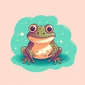 A cartoon frog with big eyes sitting on the ground. Generative AI image. Royalty Free Stock Photo