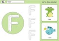 Cartoon frog and fish. Alphabet tracing worksheet: writing A-Z