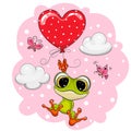 Cartoon frog flies on a red balloon Royalty Free Stock Photo