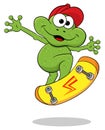 Cartoon frog is jumping with a skateboard