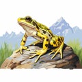Realistic Yellow Frog Illustration With Mountain Background