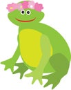 Cartoon frog with pink flower wreath on it's head