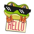 Cartoon Frog in pixel sun glasses isolated on a white background