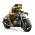 Cool Frog Riding Motorcycle: Realistic And Detailed 70mm Shot